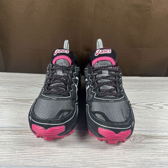 Asics Gel-Fuji Setsu Black Gray Pink Goretex Trail Running Shoe Spikes Womens 7 - Picture 2 of 9